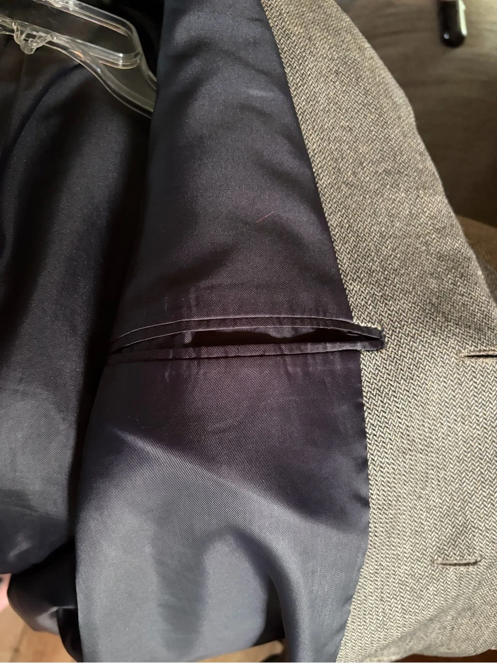 Haggar 100% premium lambswool grey black cream Herringbone Sport Coat blazer 48L